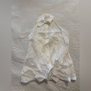 Mango White Linen Button-Down Sleeveless Top